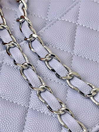 Chanel Small Classic Flap Bag Grained Calfskin Silver Tone Metal Lt Purple 01117 TOP