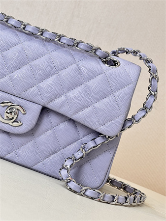 Chanel Small Classic Flap Bag Grained Calfskin Silver Tone Metal Lt Purple 01117 TOP