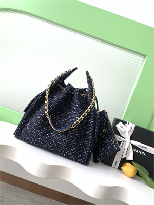 Chanel 25 Medium Handbag Tweed Gold Tone Metal Navy AS5311