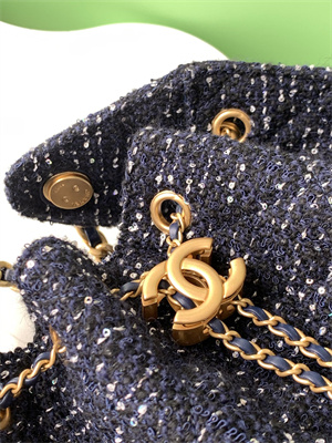 Chanel 25 Medium Handbag Tweed Gold Tone Metal Navy AS5311
