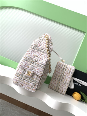 Chanel 25 Medium Handbag Tweed Gold Tone Metal White AS5311