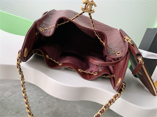 Chanel 25 Medium Handbag Grained Calfskin Gold Tone Metal Burdundy AS5311