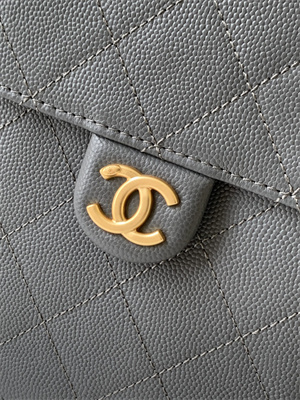 Chanel 25 Medium Handbag Grained Calfskin Gold Tone Metal Dk Grey AS5311