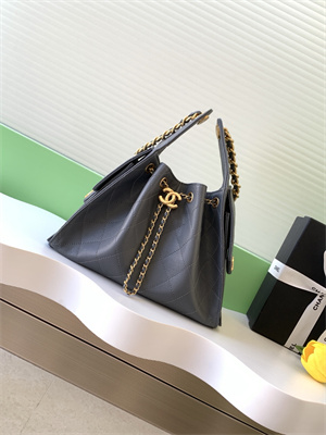 Chanel 25 Small Handbag Grained Calfskin Gold Tone Metal Dk Grey AS5293