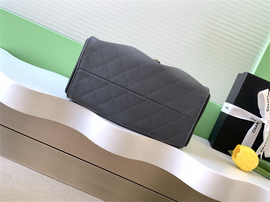 Chanel 25 Small Handbag Grained Calfskin Gold Tone Metal Dk Grey AS5293