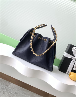 Chanel 25 Small Handbag Grained Calfskin Gold Tone Metal Navy AS5293