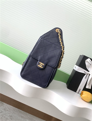 Chanel 25 Small Handbag Grained Calfskin Gold Tone Metal Navy AS5293