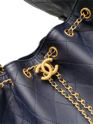 Chanel 25 Small Handbag Grained Calfskin Gold Tone Metal Navy AS5293