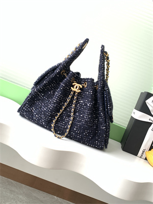 Chanel 25 Small Handbag Tweed Gold Tone Metal Navy AS5293