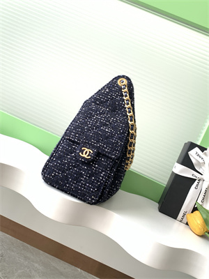 Chanel 25 Small Handbag Tweed Gold Tone Metal Navy AS5293