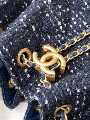 Chanel 25 Small Handbag Tweed Gold Tone Metal Navy AS5293