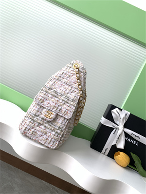 Chanel 25 Small Handbag Tweed Gold Tone Metal White AS5293