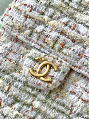 Chanel 25 Small Handbag Tweed Gold Tone Metal White AS5293