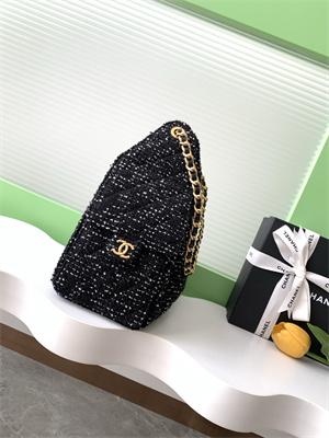 Chanel 25 Small Handbag Tweed Gold Tone Metal Black AS5293