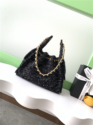 Chanel 25 Small Handbag Tweed Gold Tone Metal Black AS5293