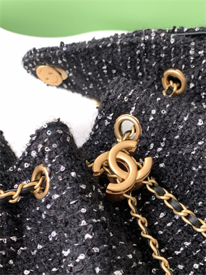 Chanel 25 Small Handbag Tweed Gold Tone Metal Black AS5293