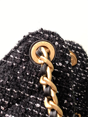 Chanel 25 Small Handbag Tweed Gold Tone Metal Black AS5293