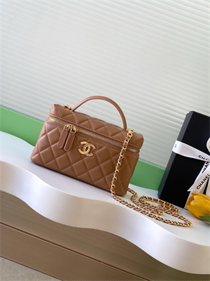 Chanel Vanity With Chain Shinny Lambskin , Strass & Gold-Tone Metal Brown AP4804