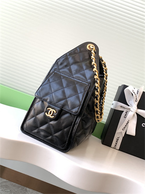 Chanel 25 Small Handbag Shinny Smooth Calfskin Gold Tone Metal Black AS5293