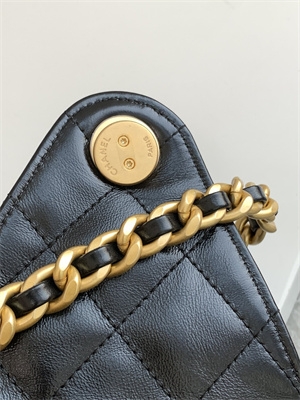 Chanel 25 Medium Handbag Shinny Smooth Calfskin Gold Tone Metal Black AS5311