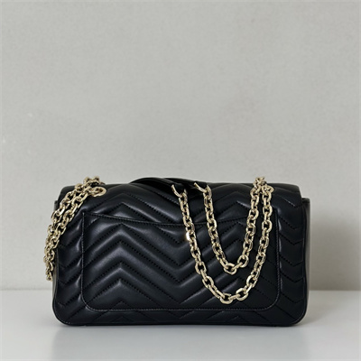 Gu.cci GG Marmont medium shoulder bag matelassé chevron lambskin leather Light gold-toned hardware Black 837267