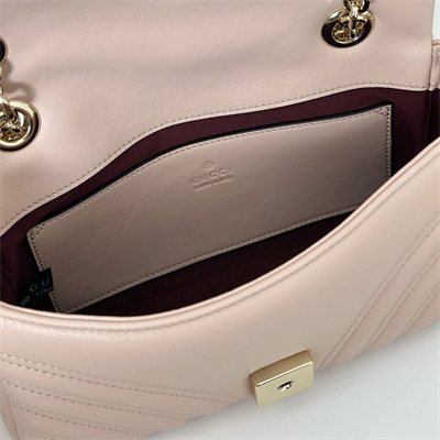 Gu.cci GG Marmont Small shoulder bag matelassé chevron lambskin leather Lt Gold toned hardware  Pink Beige 837280