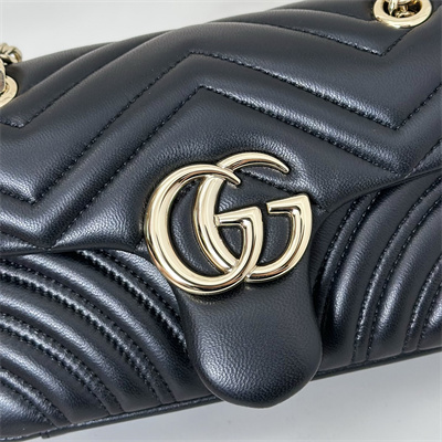 Gu.cci GG Marmont Small shoulder bag matelassé chevron lambskin leather Lt Gold toned hardware Black 837280