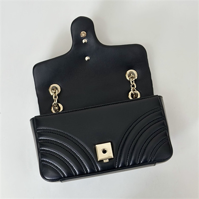 Gu.cci GG Marmont Small shoulder bag matelassé chevron lambskin leather Lt Gold toned hardware Black 837280