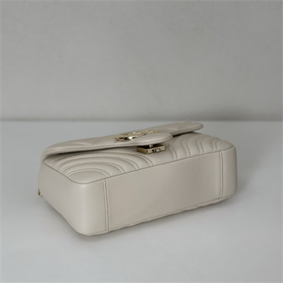Gu.cci GG Marmont Small shoulder bag matelassé chevron lambskin leather Lt Gold toned hardware White 837280