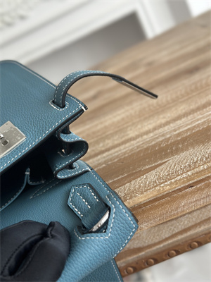 Hermes Jypsiere Togo Leather Silver Tone Metal Blue Jean Color HS