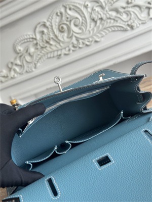 Hermes Jypsiere Togo Leather Silver Tone Metal Blue Jean Color HS