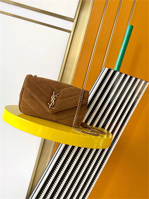 Y.S.L LOULOU Mini in MATELASSÉ Suede Gold Tone Metal Brown Color