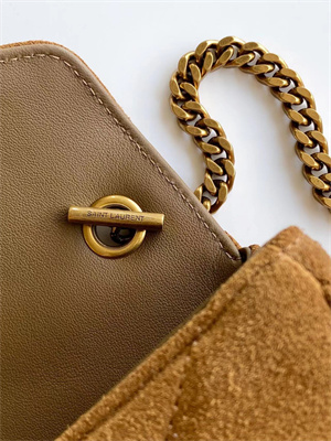 Y.S.L LOULOU Mini in MATELASSÉ Suede Gold Tone Metal Brown Color
