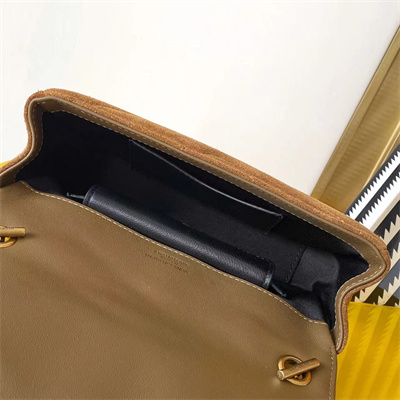 Y.S.L LOULOU Mini in MATELASSÉ Suede Gold Tone Metal Brown Color