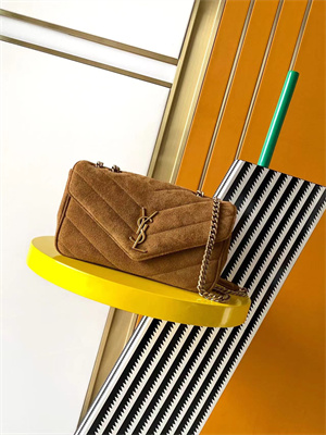 Y.S.L LOULOU Small in MATELASSÉ Suede Gold Tone Metal Brown Color