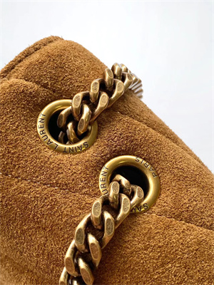 Y.S.L LOULOU Small in MATELASSÉ Suede Gold Tone Metal Brown Color