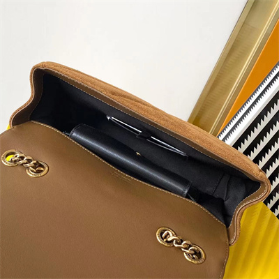 Y.S.L LOULOU Small in MATELASSÉ Suede Gold Tone Metal Brown Color