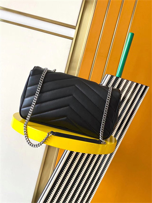 Y.S.L LOULOU Medium in MATELASSÉ lambskin Silver Tone Metal Black Color