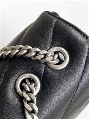 Y.S.L LOULOU Medium in MATELASSÉ lambskin Silver Tone Metal Black Color