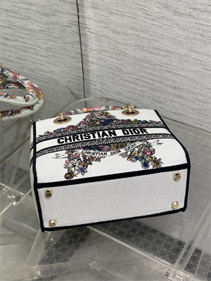 CD Medium Lady D-Lite Bag  Embroidery White Multicolors