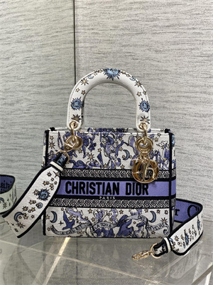 CD Medium Lady D-Lite Bag  Embroidery White/Purple  Multicolors