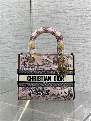 CD Medium Lady D-Lite Bag  Embroidery Pink Multicolors