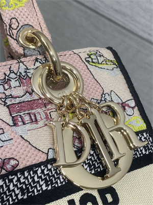 CD Medium Lady D-Lite Bag  Embroidery Pink Multicolors