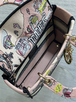 CD Medium Lady D-Lite Bag  Embroidery Pink Multicolors