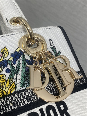 CD Medium Lady D-Lite Bag  Embroidery White Multicolors