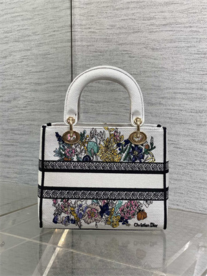CD Medium Lady D-Lite Bag  Embroidery White Multicolors