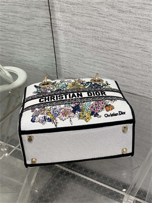 CD Medium Lady D-Lite Bag  Embroidery White Multicolors