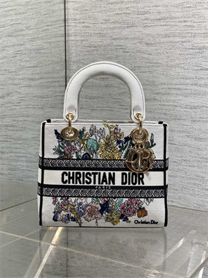 CD Medium Lady D-Lite Bag  Embroidery White Multicolors