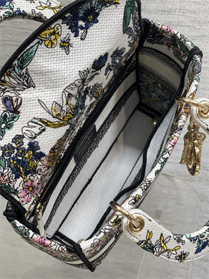 CD Medium Lady D-Lite Bag  Embroidery White Multicolors