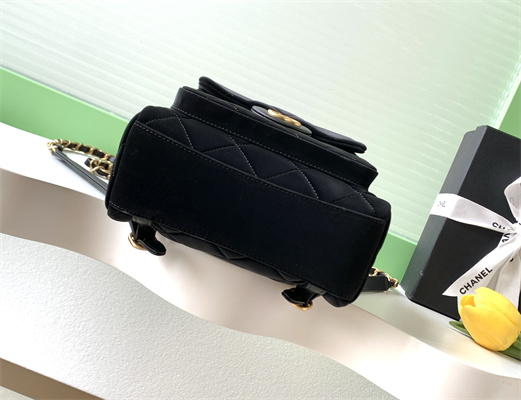 Chanel Backpack Velvet and Calfskin Gold Tone Metal Black AS5793